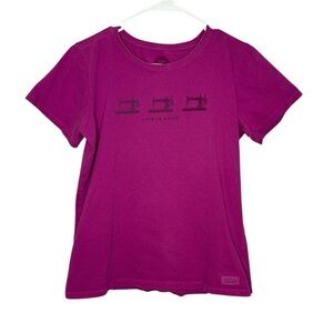 Life Is Good Women's Magenta Sewing Machine Crusher Tee Medium